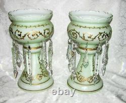 Pair Antique Victorian Cased Glass Mantle Lusters Circa 1880