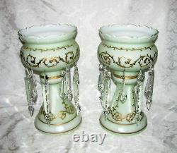 Pair Antique Victorian Cased Glass Mantle Lusters Circa 1880