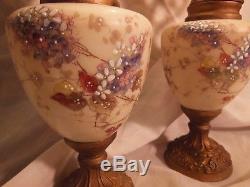 Pair Antique Victorian Ewers Vases Wave Crest by C. F. Monroe Enameled Art Glass