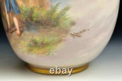 Pair Bohemian Hand Painted Opaline Art Glass Vases Josef Ahne Signed