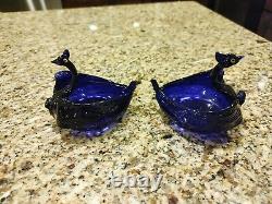 Pair Cobalt Blue Venetian Glass Swan Salts