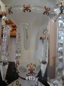 Pair Czech Bohemian Case Cut To Clear 20 Crystal Prisms 12 1/2 Mantel Luster