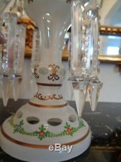 Pair Czech Bohemian Case Cut To Clear 20 Crystal Prisms 12 1/2 Mantel Luster