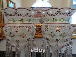 Pair Czech Bohemian Case Cut To Clear 20 Crystal Prisms 12 1/2 Mantel Luster