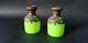 Pair French Opaline Baccarat Jade Uranium Green Glass Lidded Scent Bottles A/f