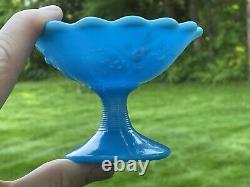 Pair French Portieux Vallerysthal Blue Opaline Small Footed Bowls Comports