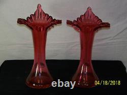 Pair Jack & Pulpit Mary Gregory Hand Blown Cranberry Art Glass Victorian Vases
