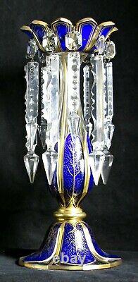 Pair Lge High Quality Antique Victorian Bohemian Blue Glass Mantel Lustres 13.2