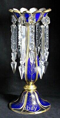 Pair Lge High Quality Antique Victorian Bohemian Blue Glass Mantel Lustres 13.2