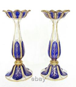 Pair Lge High Quality Antique Victorian Bohemian Blue Glass Mantel Lustres 13.2