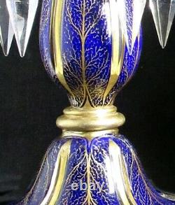 Pair Lge High Quality Antique Victorian Bohemian Blue Glass Mantel Lustres 13.2