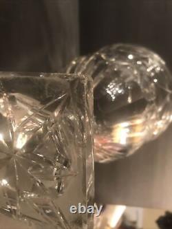 Pair Of Antique Crystal Vases/Geometric Cuts/England C. 1880/Heavy/Large/10 H