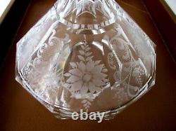 Pair Of Antique European Cut Glass Etched Decanters Sterling Silver 10'' 1.700kg