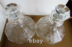 Pair Of Antique European Cut Glass Etched Decanters Sterling Silver 10'' 1.700kg