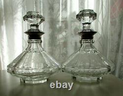 Pair Of Antique European Cut Glass Etched Decanters Sterling Silver 10'' 1.700kg