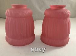 Pair Of Antique Pink Satin Art Glass Lamp Shades Victorian