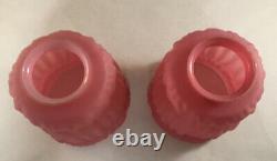 Pair Of Antique Pink Satin Art Glass Lamp Shades Victorian