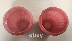 Pair Of Antique Pink Satin Art Glass Lamp Shades Victorian