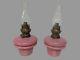 Pair Of Antique Victorian Pink Opaline Art Glass Oil Lamp Fonts