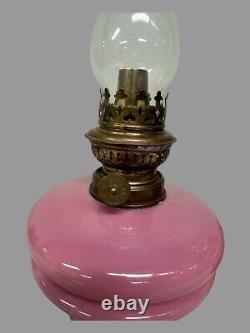 Pair Of Antique Victorian Pink Opaline Art Glass Oil Lamp Fonts