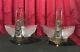 Pair Of Antique Victorian Silver Plate & Art Glass Brides Baskets With Birds