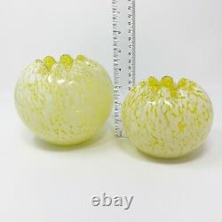 Pair Of Antique Victorian Yellow Splatter Art Glass Rose Bowls
