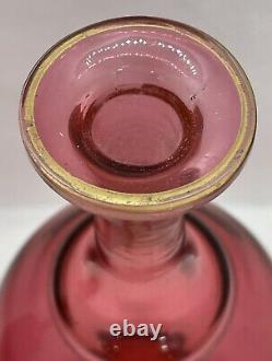 Pair Of BOHEMIAN GILDED CRANBERRY GLASS VASES Victorian Enamel Floral Miniature
