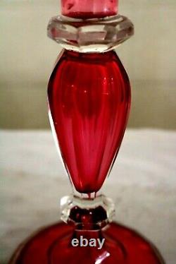 Pair Of Hand Made Victorian Bohemian Moser Ruby Red Cut Glass Overlay Luster