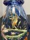 Pair Of Moser Victorian Light Blue Hand Enameled Vases, Kingfisher And Flowers