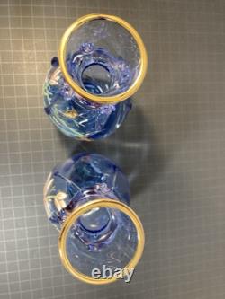 Pair Of Moser Victorian Light Blue Hand Enameled Vases, Kingfisher And Flowers Pair Of Moser Victorian Light Blue Hand Enameled Vases, Kingfisher And Flowers