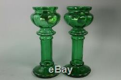 Pair Of Victorian GREEN/GOLD LUSTRE GLASS TALL VASES