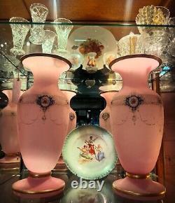 Pair Of Victorian Pink Glass Vases