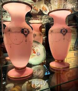 Pair Of Victorian Pink Glass Vases