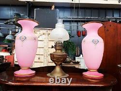 Pair Of Victorian Pink Glass Vases