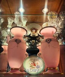 Pair Of Victorian Pink Glass Vases