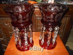 Pair Of Victorian Ruby Red Lustres