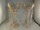Pair -pink Glass Lusters Gold And White Painted Floral Design Frost Flute 12.5