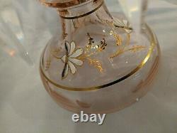 Pair -Pink Glass Lusters Gold and White Painted Floral Design Frost Flute 12.5