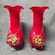 Pair Red Vases By Stevens & Williams Victorian Shatterglass Case Glass 1880 W-c