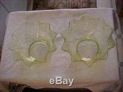 Pair Victorian Light Green Swirl Art Glass Kerosene Oil Gas Lamp Shades 4 Fiter