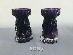 Pair Victorian Purple and Clear Glass Organic Art Nouveau Hyacinth Bulb Vases