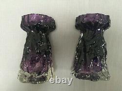 Pair Victorian Purple and Clear Glass Organic Art Nouveau Hyacinth Bulb Vases