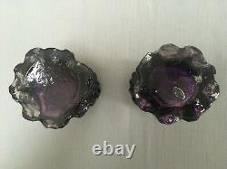 Pair Victorian Purple and Clear Glass Organic Art Nouveau Hyacinth Bulb Vases