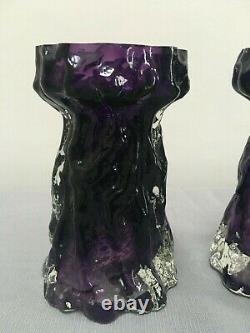 Pair Victorian Purple and Clear Glass Organic Art Nouveau Hyacinth Bulb Vases