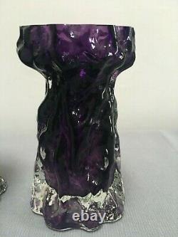 Pair Victorian Purple and Clear Glass Organic Art Nouveau Hyacinth Bulb Vases