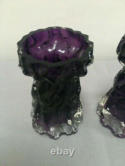 Pair Victorian Purple and Clear Glass Organic Art Nouveau Hyacinth Bulb Vases