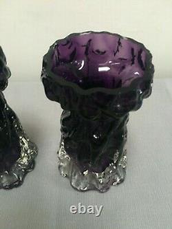 Pair Victorian Purple and Clear Glass Organic Art Nouveau Hyacinth Bulb Vases