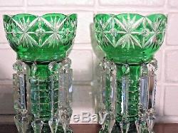 Pair Vintage Bohemian Mantle Lusters Cut Glass Spear Prisms Estate Fresh