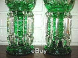 Pair Vintage Bohemian Mantle Lusters Cut Glass Spear Prisms Estate Fresh