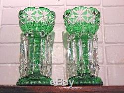 Pair Vintage Bohemian Mantle Lusters Cut Glass Spear Prisms Estate Fresh